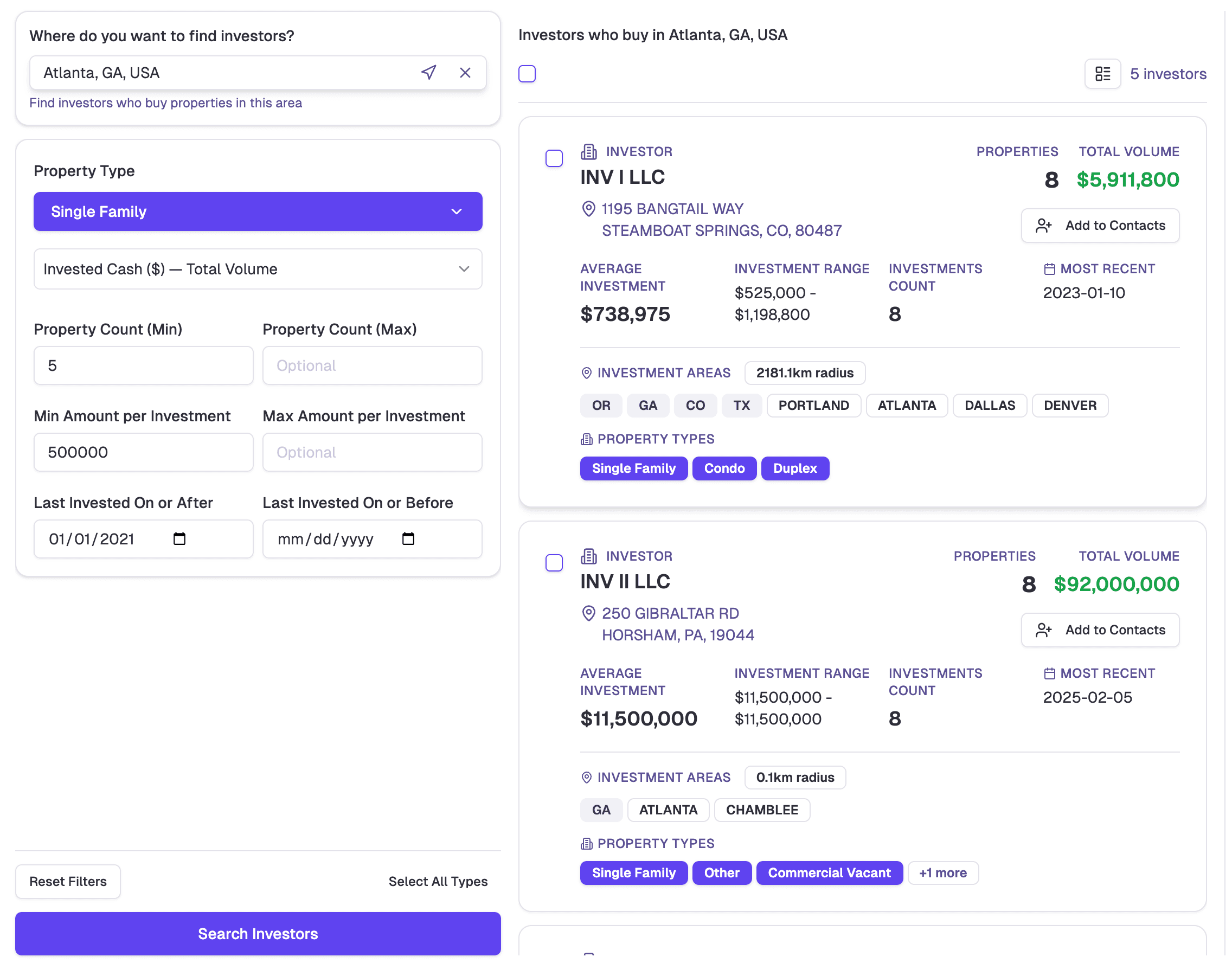 Investor Search Feature - Find cash buyers and active investors