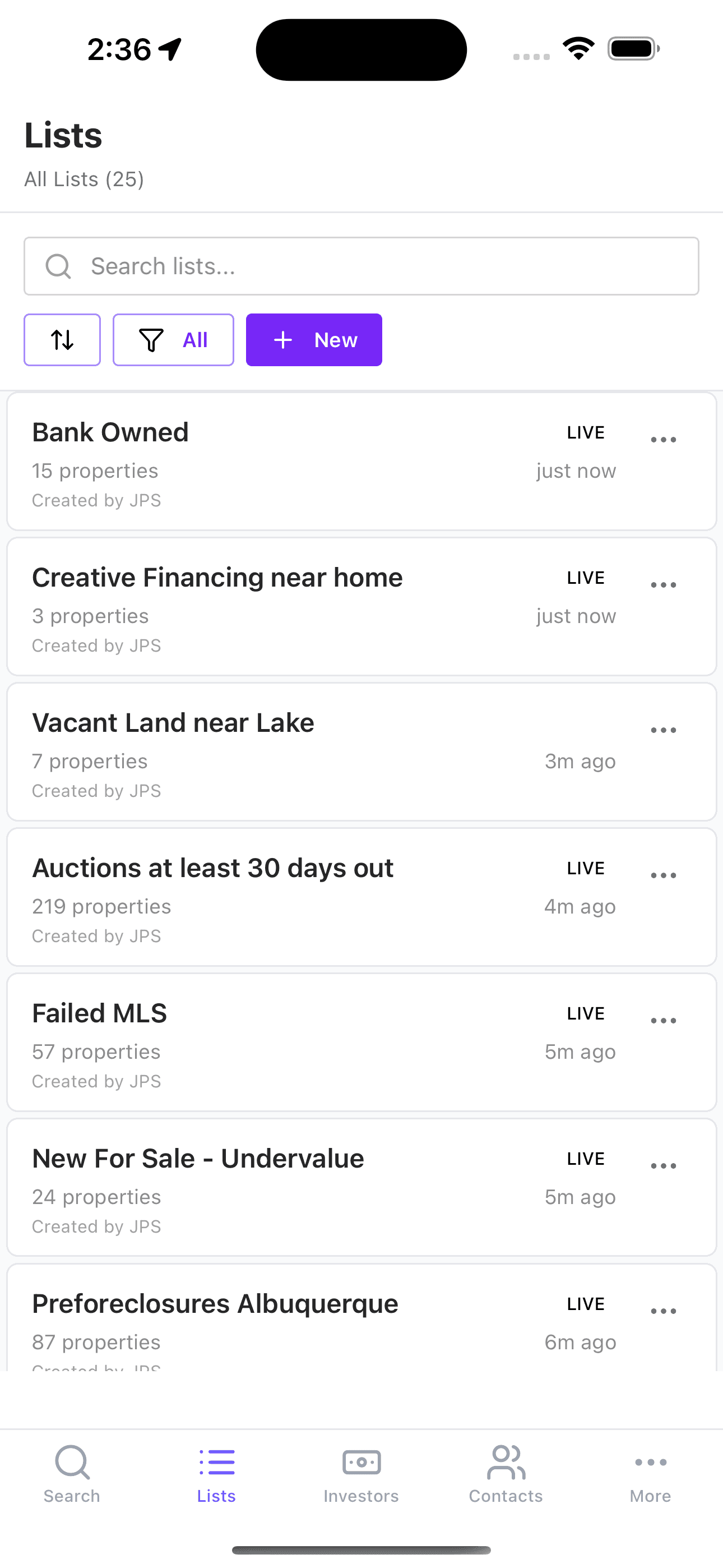 Organized investor workflow and handoff view in JustPropertySearch